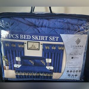Blue Bed Skirt Set- 5pcs